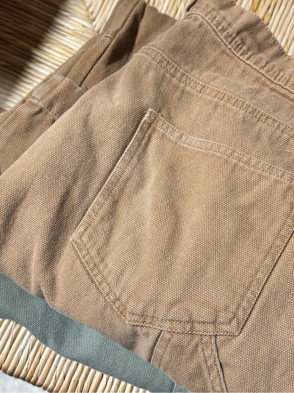2 pairs—-Men's Tan and Olive Canvas Utility Pants 34x31